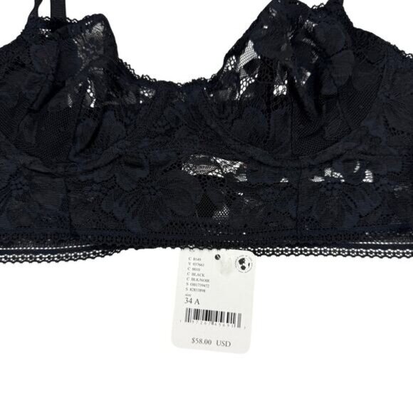 NWT FREE PEOPLE x Intimately FP Sorento Demi Longline Sz 34A Black - Picture 3 of 5